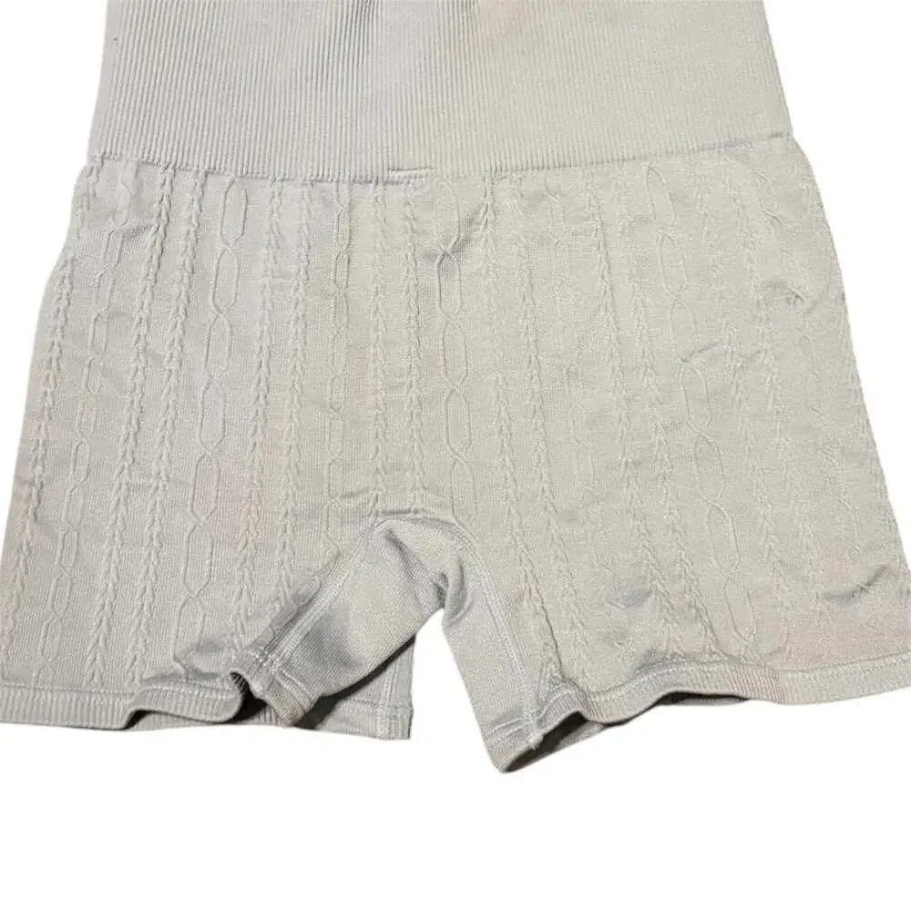 Alo Yoga High-Waist Cable Knit Biker Shorts Chalk Blue XS- Small Stain